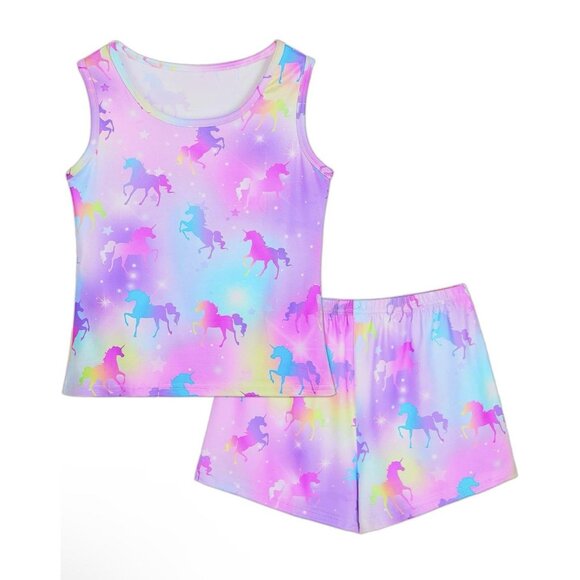 Unicorn Pajamas Sleepwear Tank & Short Pant Youth Girl Size 14-15Y - Picture 1 of 8